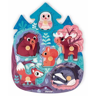 Obrázek produktu pro Janod Holzpuzzle Puzzle Knopfpuzzle Wald