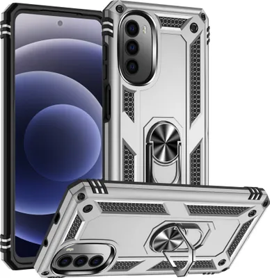 Produktbild von Moto G52 Hülle, Dual Layer Robust Militäre Schutzhülle mit Ringhalterung Ständer für Motorola Moto G52 Silber
