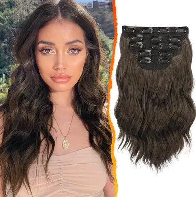 Produktbild von Clip in Extensions 35cm Wellige Braun Haarverlängerung 5PCs Frauen Haarextension