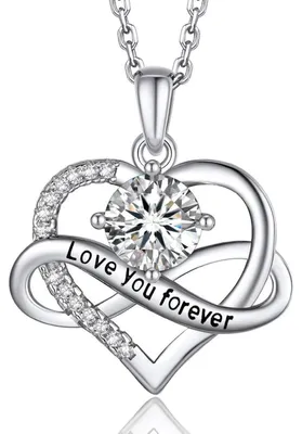 Productafbeelding van Oneindigheidssymbool ketting, dames, 1 karaat moissanite, zilver 925, hartvormige hanger, cadeau