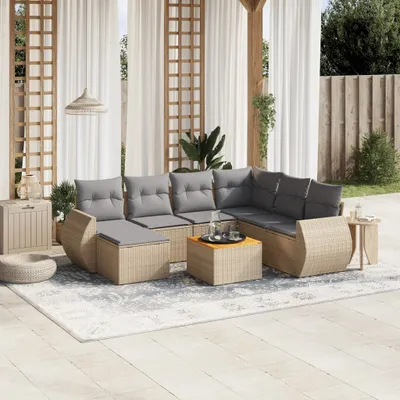 Produktbild von Design 8-tlg. Garten-Sofagarnitur mit Kissen Beige Poly Rattan, Gartenmöbel-Sets 2024 Neu