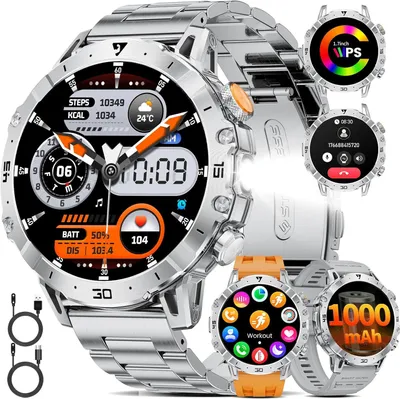 Produktbild von Herren Smartwatch mit Telefonfunktion, 1000 mAh Akku, 1,7 Zoll HD Display, LED-Taschenlampe, 110+ Sportmodi, IP68