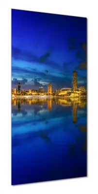 Produktbild von Wallario selbstklebende Duschrückwand 80 x 200 cm mit Motiv Skyline von Singapur in der Abenddämmerung - Wandverkleidung mit Hochglanzlaminat in Glasoptik