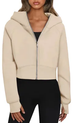 Imagen del producto de Sudadera corta de punto polar, estilo casual, color beige, talla XL