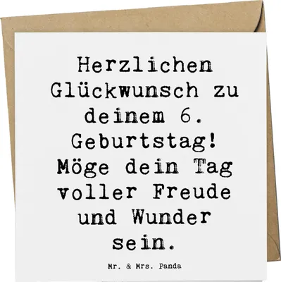 Produktbild von Mr. & Mrs. Panda Grußkarte Spruch 6. Geburtstag - Weiß - Geschenk, Meilenstein, Freude, doppelkarte, Klappkarte, Glückwunschkarte, faltkarte, unvergessliche Momente