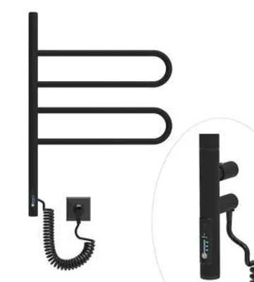 Immagine prodotto di ELNA scaldasalviette in acciaio basso legato, radiatore elettrico da bagno, girevole a 180°, con 2 bracci pieghevoli, in nero opaco, 62W, 65x46 cm