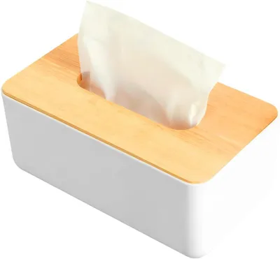 Imagen del producto de Caja de pañuelos de bambú, con tapa, de 21 x 12,5 x 9,5 cm, para baño
