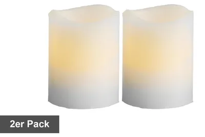 Produktbild von Best Season LED-Leuchtkerzen mit Echtwachs, 2 Stück, flackernd ca.6 x 5 cm,batteriebetrieben, amber LED, 066-27
