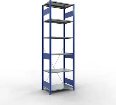 Produktbild von Schulte Fachbodenregal MULTIplus150 Stecksystem | Grundregal | HxBxT 250x75x50cm | 6 Ebenen | Fachlast 150kg | Enzianblau/Verzinkt