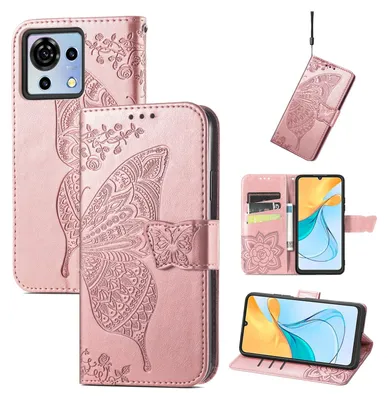 Produktbild von Für ZTE Blade V50 Vita Kunstleder Wallet Handy Tasche Schmetterling Design Schutz Hülle Case Cover Etuis Rosa