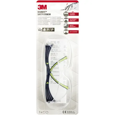 Produktbild von 3M SF4000CC1, Sicherheitsbrille, Montagearbeit, Bau-/Renovierungsarbeiten, Staub-Arbeit, Schleifarbeiten, Turning/routing work, Schwarz, Grün, Transparent, Kunststoff, Kunststoff