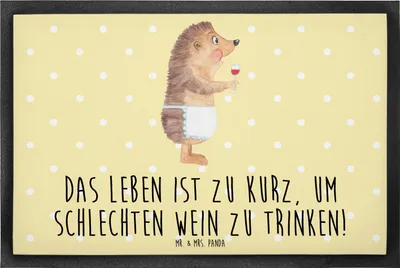 Produktbild von Mr. & Mrs. Panda fußmatte Igel Wein 60 x 90 cm - Gelb Pastell - Geschenk, Weinliebhaber, Weinglas, Lustige Sprüche, Schmutzfangmatte, Weißwein, Fußabstreifer, Rotwein