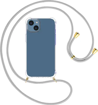 Produktbild von Handykette Backcover-Schutzhülle mit Band (Metall goldfarben) für Apple iPhone 15 - silbergrau
