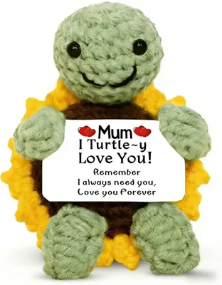 Gehäkelte Sonnenblumen-Schildkröte mit Karte, Geschenk für Mama
