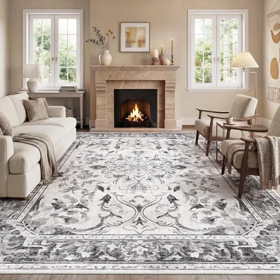 Obrázok produktu pre Koberec do obývačky, vintage štýl, 160x230 cm, umývateľný, sivý
