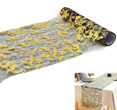 Immagine prodotto di Runner da tavolo nero e oro, 28x900 cm, in poliestere lucido