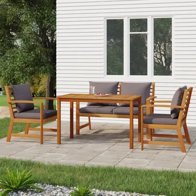 Immagine prodotto di Maison Exclusive - Set da pranzo da giardino 4 pezzi con cuscini in legno massello di acacia