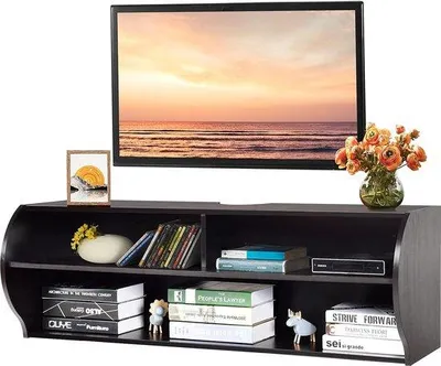 Immagine prodotto di Mobile TV sospendibile o da appoggio, moderno mobile TV in legno con 3 ripiani aperti, mobile TV per televisori da 32-55 pollici, mobile TV basso, 123 x 41 x 41 cm
