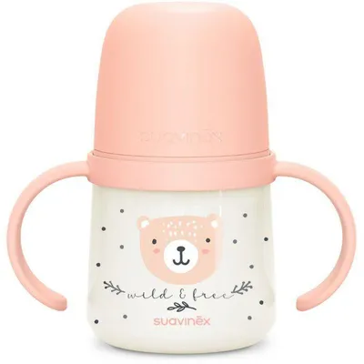 Immagine prodotto di Biberon con manici, SUAVINEX NIGHT&DAY WILD&FREE, 150 ml, dai 6 mesi in su, rosa, tettarella in silicone