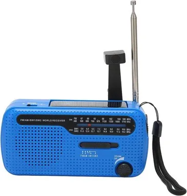 Image de Radio solaire à manivelle avec chargeur USB, lampe de poche, radio AM/FM portable pour l'extérieur et le camping, bleue, étanche