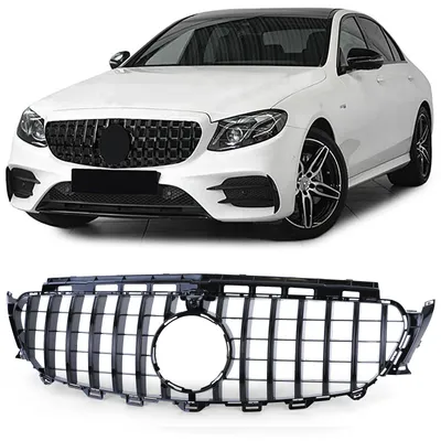 Sport Kühlergrill Schwarz Glanz passt für Mercedes E Klasse W213 S213 2016-2020 – Produktansicht