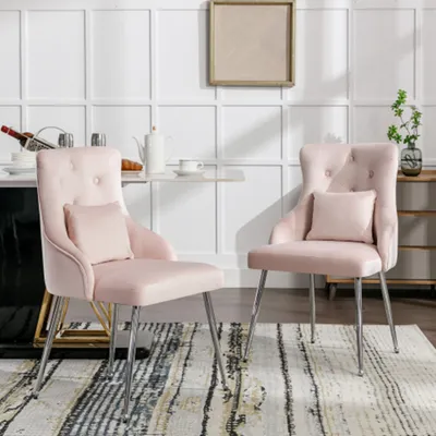 Produktbild von 2er Set Esszimmerstuhl mit Knopfmuster, Gepolsterter Sessel, Stühle,Moderner Loungesessel, Schlafzimmer-Wohnzimmerstuhl mit Lendenkissen
