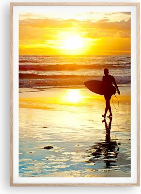 Produktbild von Gerahmtes Poster - Rahmen in heller Eiche - Surfer sonnenuntergang ozean brett - 70x100 cm - Wand Bild - Wanddeko - Wandbilder - Wandposter - Bilderrahmen - Bilder - Kunstdruck - P2NPA70x100-2792