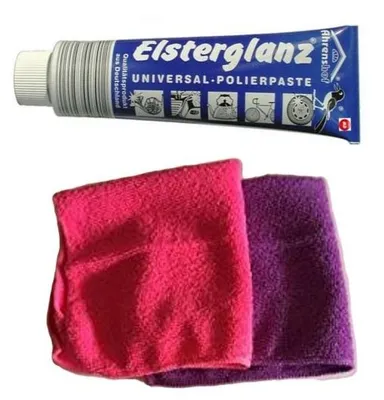 Produktbild von Elsterglanz ORIGINAL Universal Polierpaste 150ml Politur u. 2 Microfasertücher