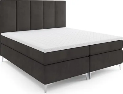 Produktbild von MR GROUP Boxspringbett mit Bettkasten LAHTI 180x200 cm, H3 Samtstoff, Polsterbett mit Matratze und Topper Doppelbett Bett für Schlafzimmer, dunkelgrau