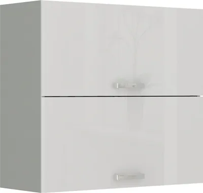 Produktbild von Küche Hängeschrank 80 Bianca Weiß Hochglanz + Grau Küchenzeile Küchenblock