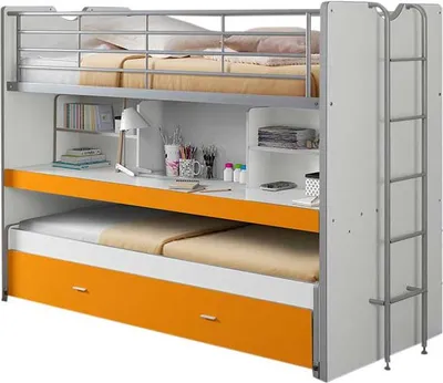 Produktbild von Hochbett Bonny 80 mit Schreibtisch und Bettkasten - orange