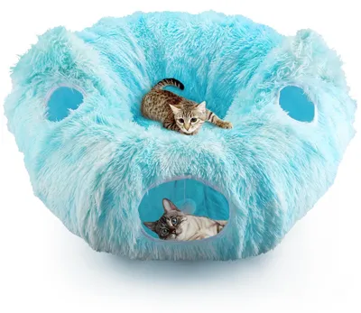 Faltbarer Katzentunnel mit Spielbällen, azurblau, 3-in-1