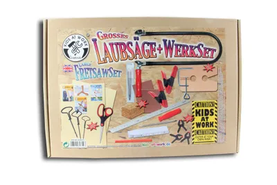 Produktbild von Laubsäge- und Werkset LX Serie mit extra stabilem Tisch, Zwinge, 12 Sägeblättern, 3 Bohrern, Birkensperrholz Din A4