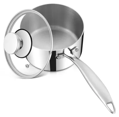 Obrázok produktu pre Nerezová panvica, priemer 14 cm, 3-vrstvová, objem 1,4 l, sklenená pokrievka, vhodná na indukciu