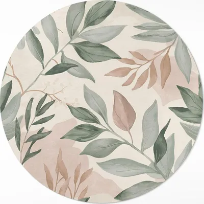 Produktbild von Aquarell zarte Boho-Zweige und Blätter – Vinyl Küchenteppich – fi 50cm – Rutschfest, pflegeleicht & langlebig