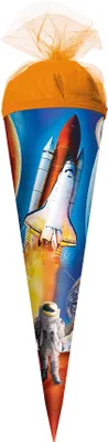 Produktbild von ROTH Geschenk-Schultüte klein Weltraum 35 cm rund Tüllverschluss Zuckertüte Schulanfang