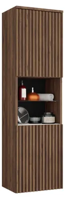 Produktbild von MIRJAN24 Badezimmerschrank Kertos Rillen, Badmöbel Hochschrank, Badezimmer (Farbe: Nuss Warmia / Nuss Warmia + Marmor Bianco), KI-generiertes Bild