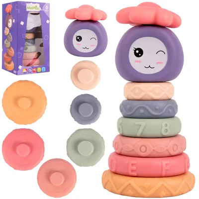 Produktbild von MalPlay Weiche Stapelturm Pyramide Sensory Tower mit 8 Elementen, Baby Stapelspielzeug, Motorikspielzeug Beißring, Stapelspiel für Kinder ab 6 Monaten