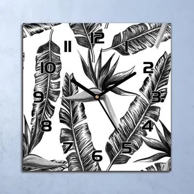 Produktbild von Wanduhr Echt-Glas-Küchenuhr Tropisch Palmblatt Quarz 30x30 Deko Bilder