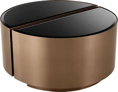 Produktbild von Casa Padrino Luxus Beistelltisch Set Kupferfarben / Schwarz - 2 halbkreisförmige Edelstahl Tische mit abgeschrägten Glasplatten - Luxus Wohnzimmer Möbel