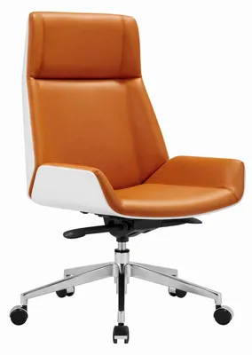 Image de Fauteuil de direction moderne avec un revêtement blanc et des touches de couleur cognac