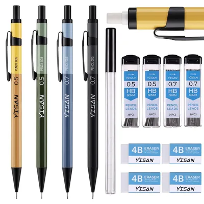 Obrázek produktu pro Sada kovových mechanických tužek 0,5 a 0,7 mm, automatická tužka, 4 kusy náhradních tuh