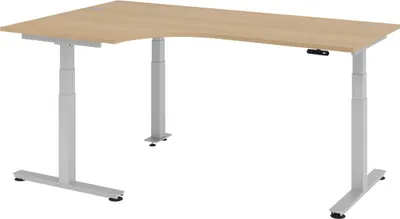 Produktbild von bümö Schreibtisch elektrisch XDSM - Gestell: Silber, Größe: Eckschreibtisch 200 x 120 cm, Nachbildung: Eiche