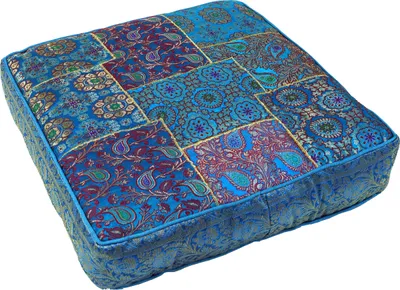 Produktbild von Orientalisches Eckiges Patchwork Kissen 50 cm, Sitzkissen, Bodenkissen mit Baumwollfüllung - Blau, Viskose, Zierkissen, Dekokissen, Sofakissen