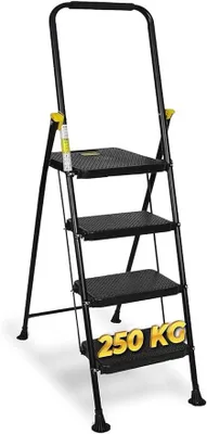 Produktbild von HYTAMA Klappleiter mit breitem, rutschfestem Pedal, robuste Stahlleiter, bequemer Griff, leicht, tragbar aus Stahl, Weiß oder Schwarz (Schwarz, 3+1 Stufen)
