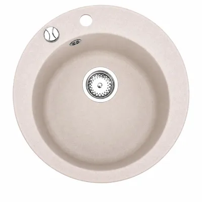 Produktbild von Manestein Spülbecken, Küchenspüle aus Granit, Einbauspüle, Einzelbecken mit Siphon, Fleckenbeständig und Pflegeleicht, 1 Becken, Rund, 49Ø , Beige