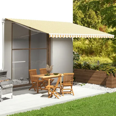 Obrázok produktu pre Maison Exclusive – Náhradná látka na markízu, žltá a biela, 5 x 3,5 m, polyester