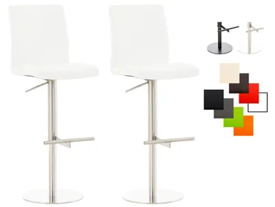 Imagen del producto de CLP, juego de 2 taburetes Barhocker Cadiz, tapizados en cuero sintético, giratorios y con altura ajustable, capacidad máxima de 240 kg. Color: blanco. Estructura: acero inoxidable