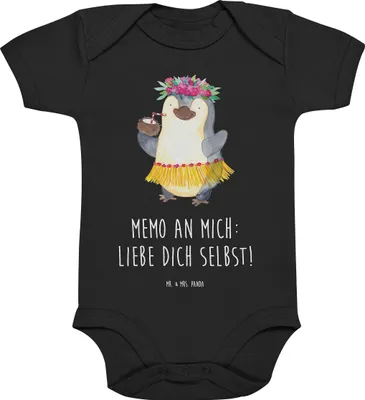 Produktbild von Mr. & Mrs. Panda Strampler Pinguin Kokosnuss 6. - 12. Monat - Schwarz - Geschenk, overall baby, Urlaub, babykleidung body, Hawaii, kurzarm, Aloha, Kurzarmbody