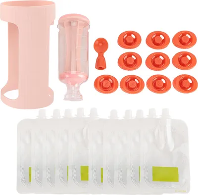 Produktbild von Squeeze Station für hausgemachte Babynahrung Plastikfruchtpüree Beutelfüllungshersteller mit 10 PCS 118 ml Beutel rosa